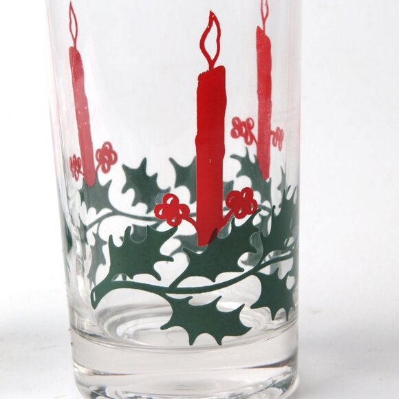 Vintage Daytons Christmas Drink Glasses Tumbler Highball Candle Holly Red Green - Picture 8 of 9